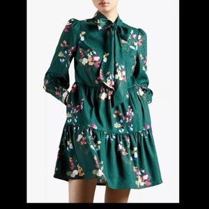 Ted Baker Alinaa Floral Print Tiered Mini Dress, Mid Green